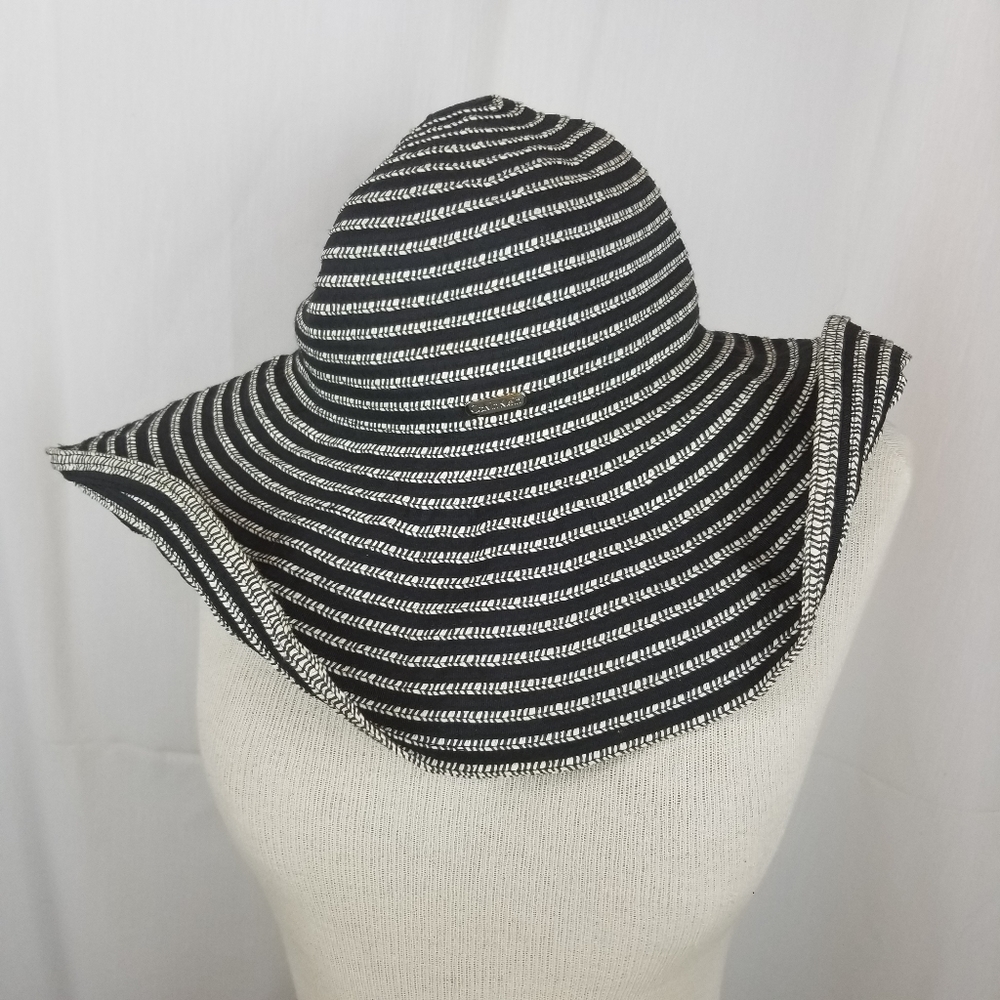Calvin Klein Black and White Striped Wide-Brim Sun Hat